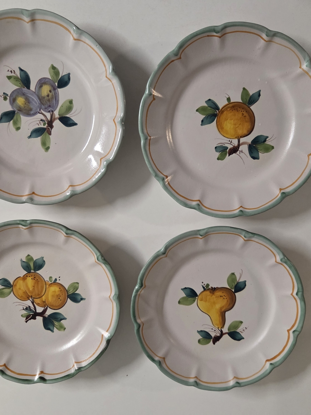 Gump’s Hand Painted Italy Fruit Plates Set of 4 Vintage Ceramic